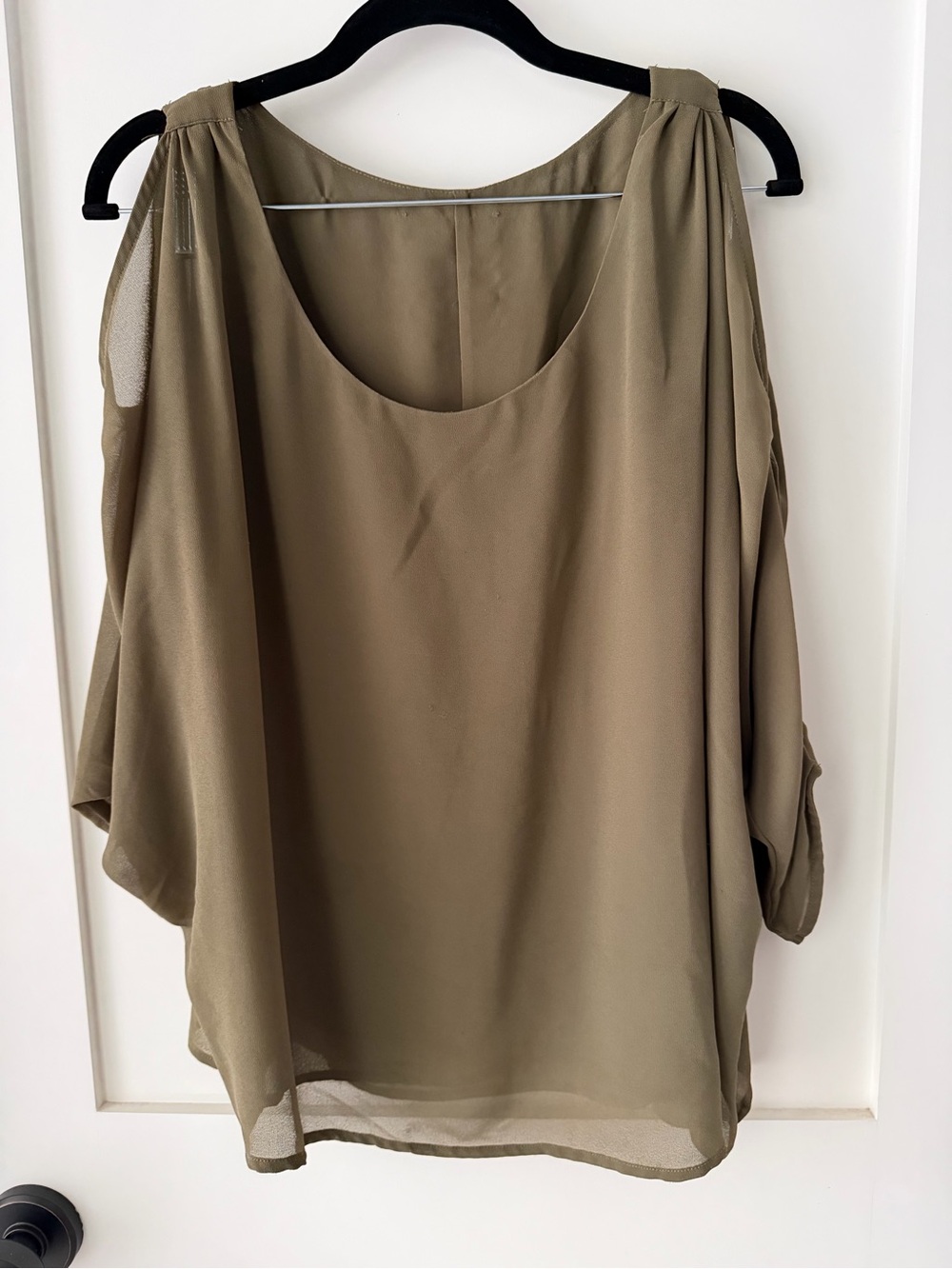 Women's Olive Cold-Shoulder Chiffon Blouse